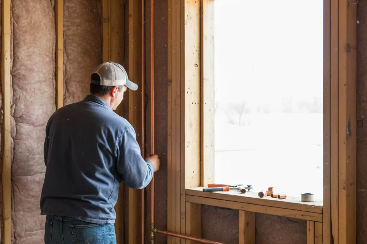Licensed plumber running new copper supply lines in a Pleasant Unity home