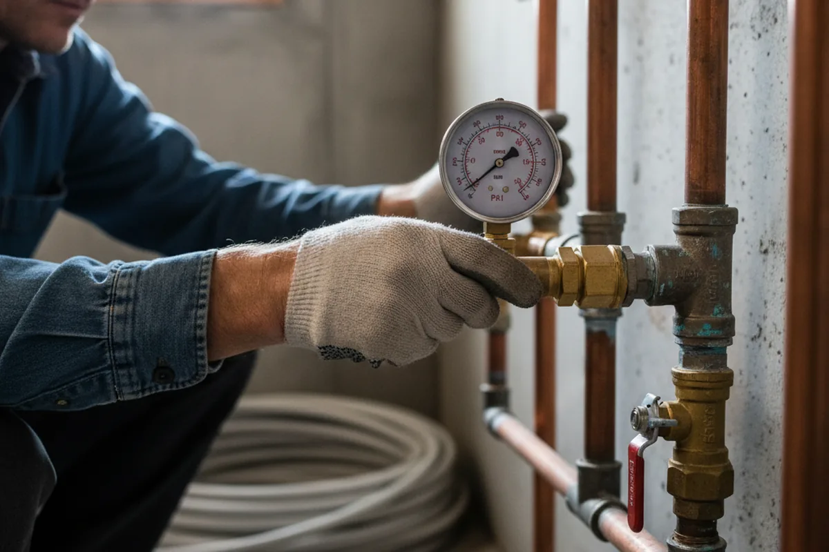 Pressure testing a repaired line during Water Line Repair in Pleasant Unity